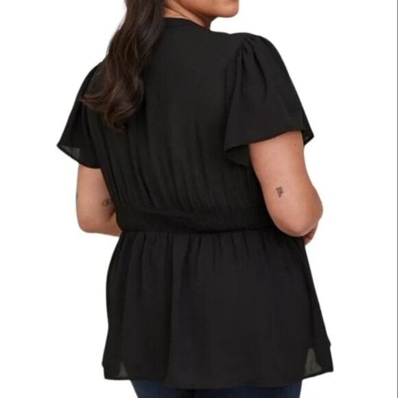 Torrid Georgette Black Ruffle Sheer Blouse - Picture 2 of 8